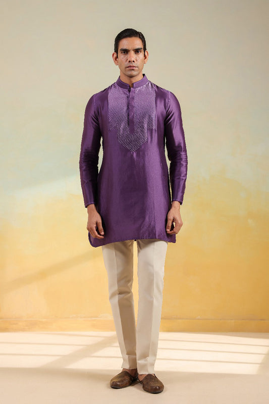 Purple Crosstitch Ombré Silk Kurta