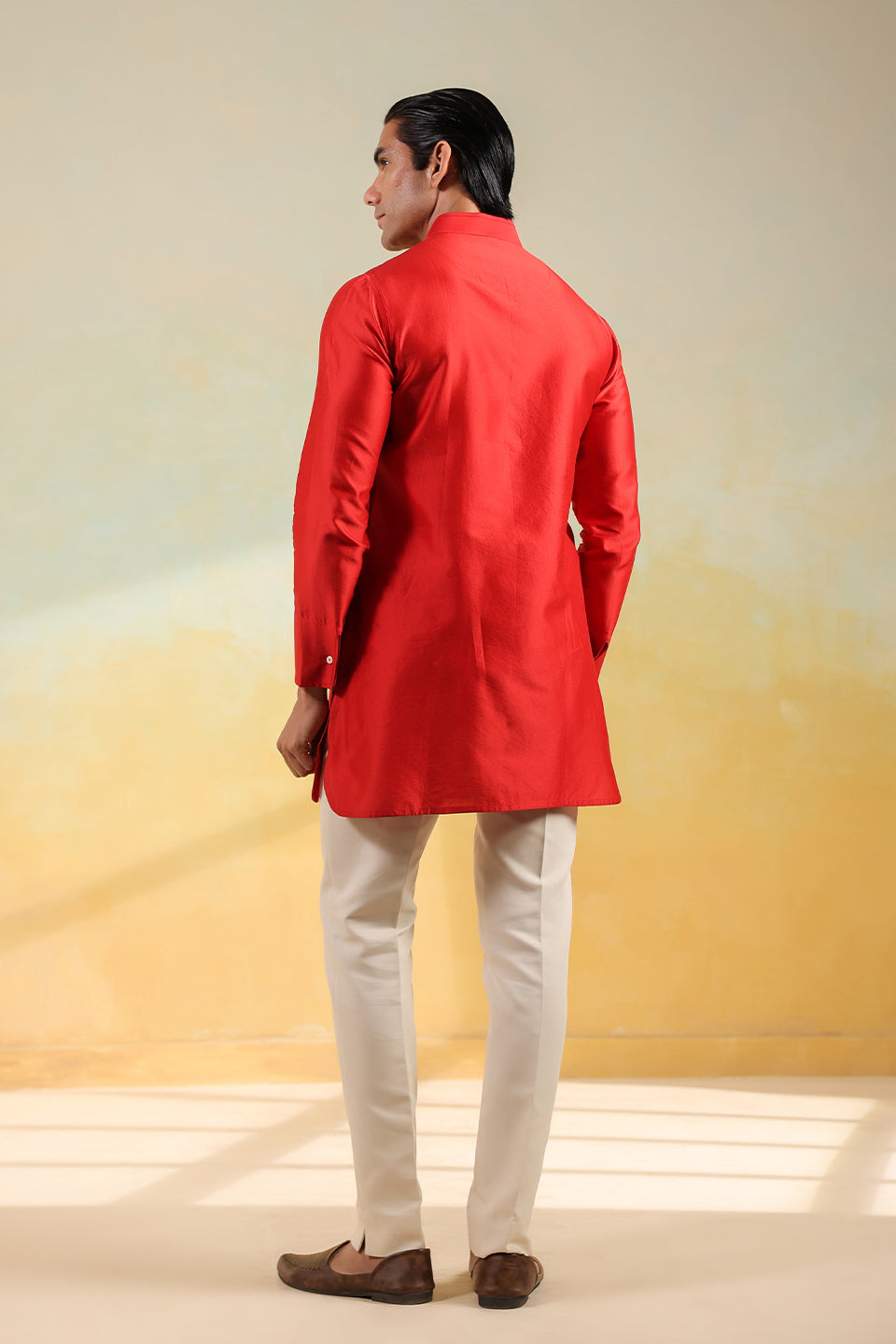 Red Crosstitch Ombré Silk Kurta