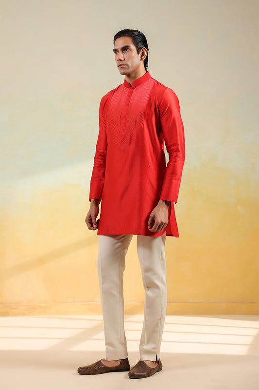 Red Crosstitch Ombré Silk Kurta