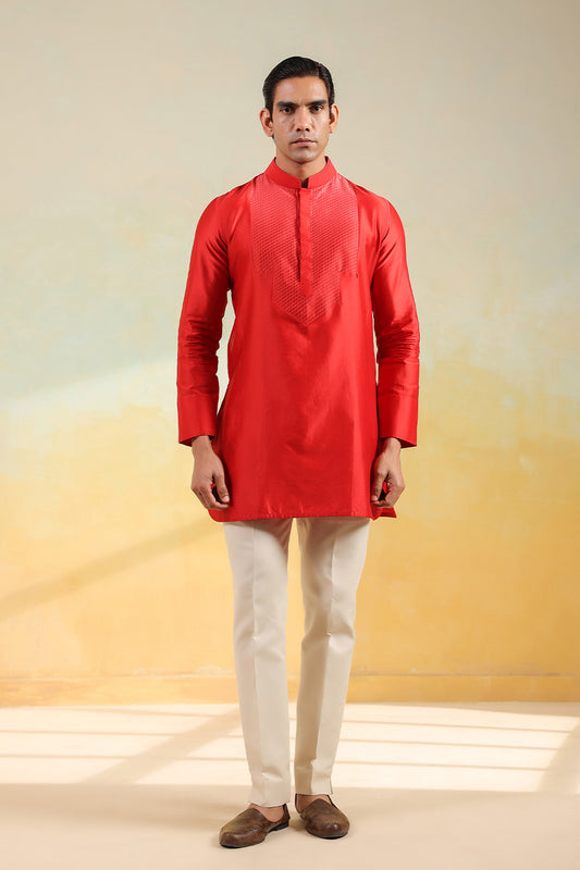 Red Crosstitch Ombré Silk Kurta