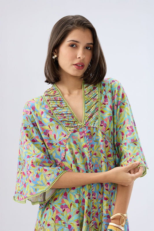 Blue Floral Kaftan Dress
