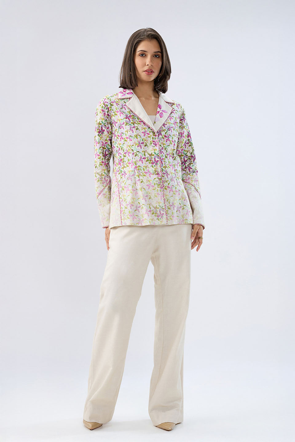Ivory Floral Blazer Set