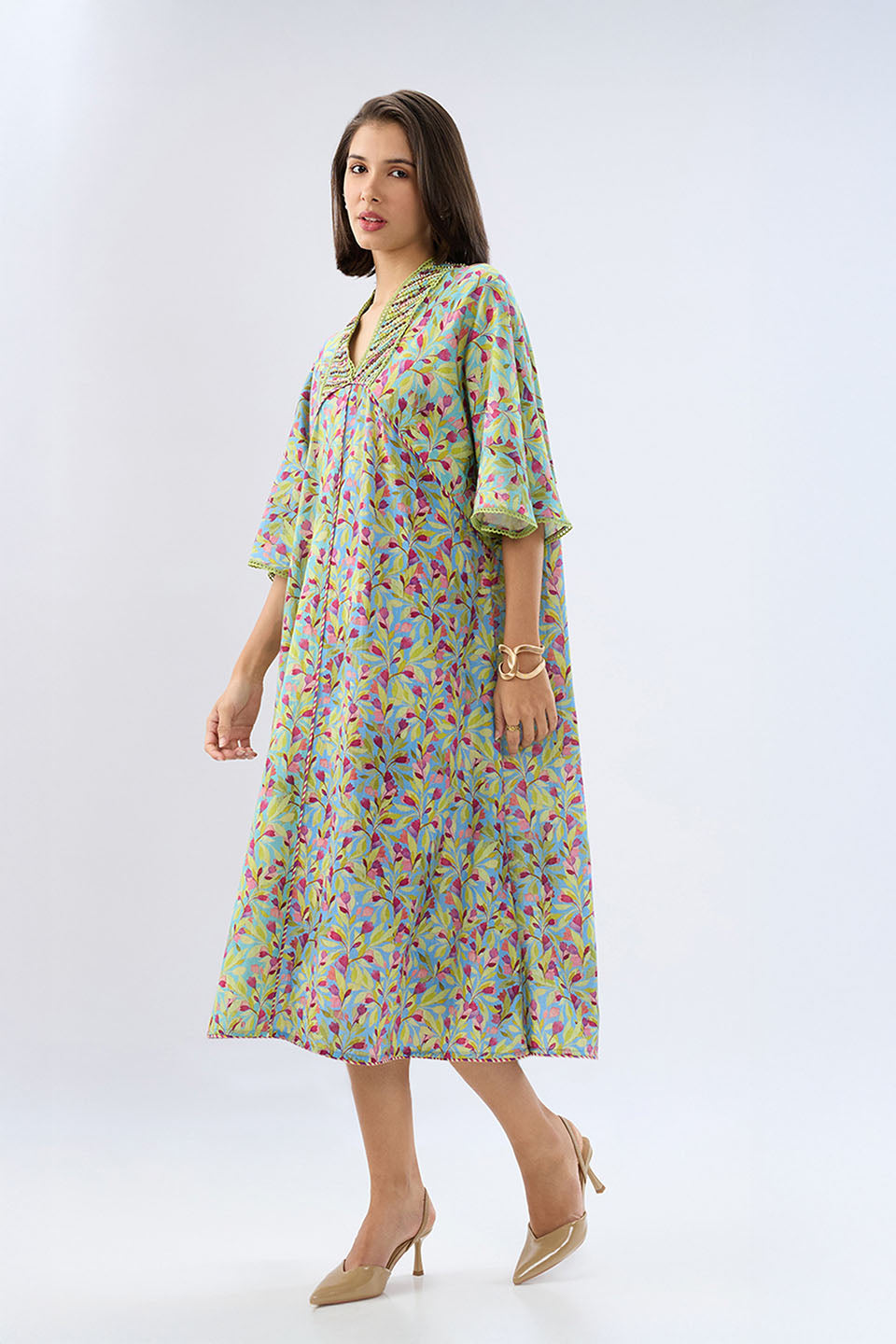 Blue Floral Kaftan Dress