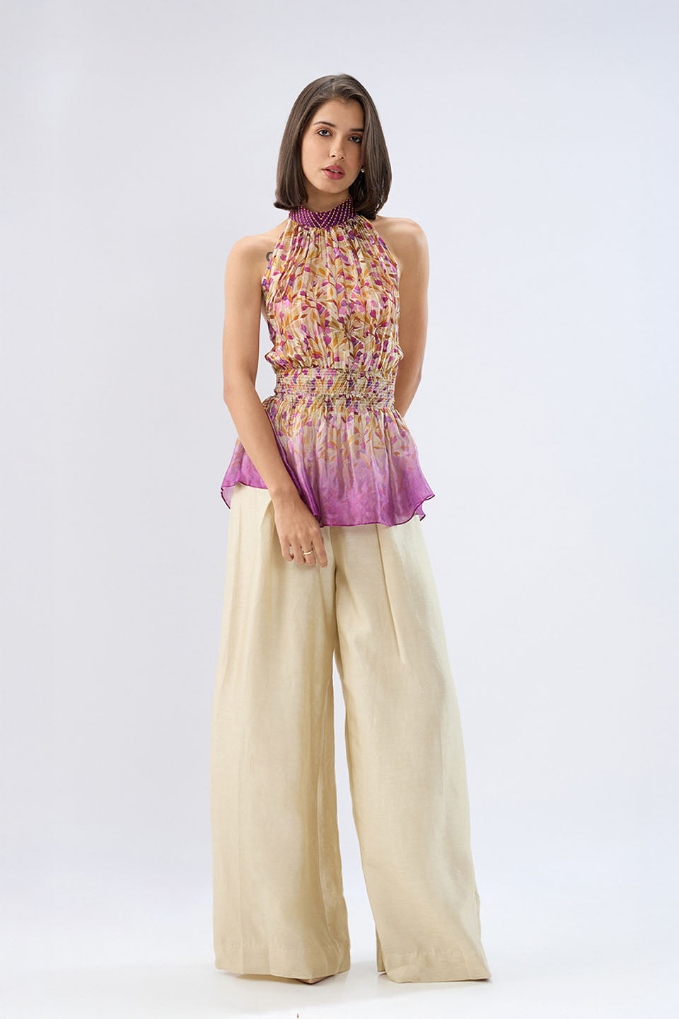 Ivory Floral Halterneck Co-ord Set