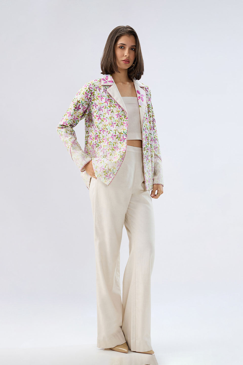 Ivory Floral Blazer Set