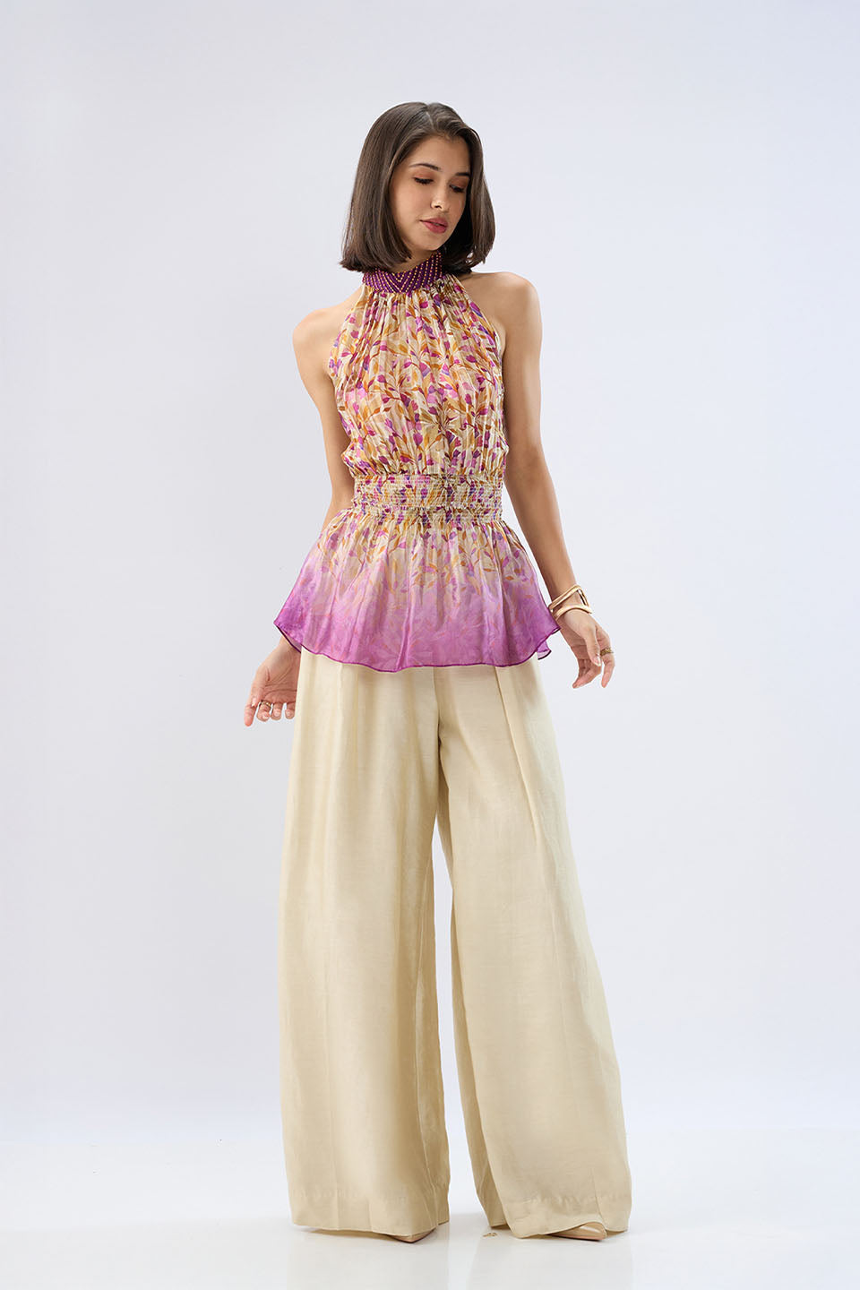 Ivory Floral Halterneck Co-ord Set