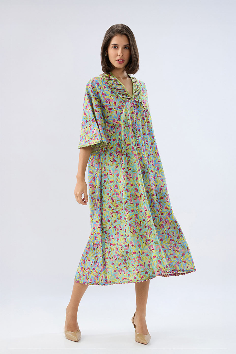 Blue Floral Kaftan Dress