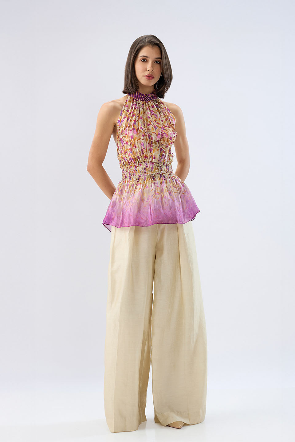 Ivory Floral Halterneck Co-ord Set