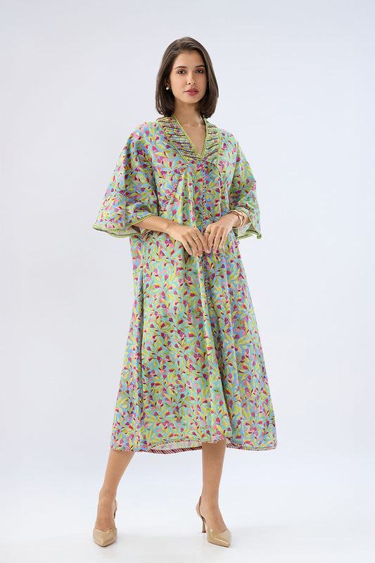 Blue Floral Kaftan Dress