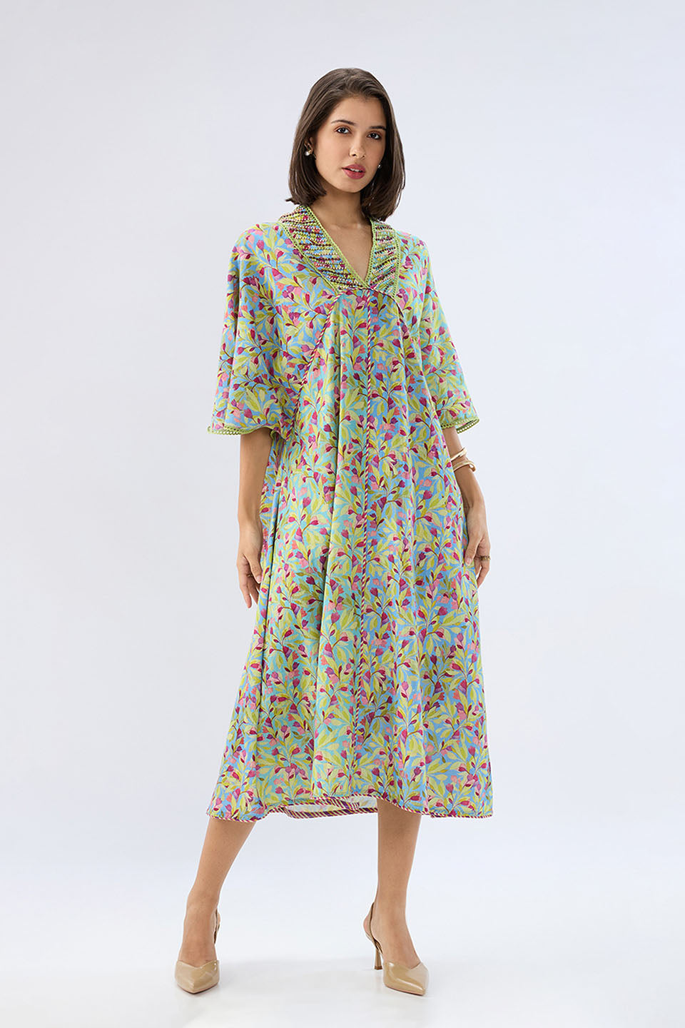 Blue Floral Kaftan Dress