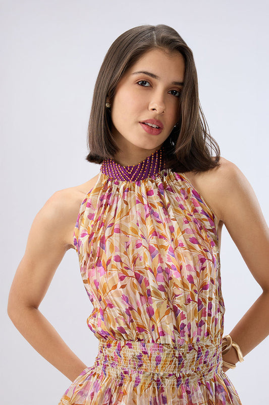 Ivory Floral Halterneck Co-ord Set