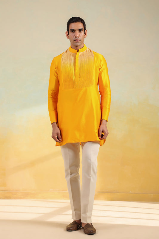 Yellow Pintuck Ombré Silk Kurta