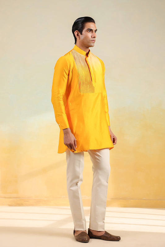Yellow Pintuck Ombré Silk Kurta