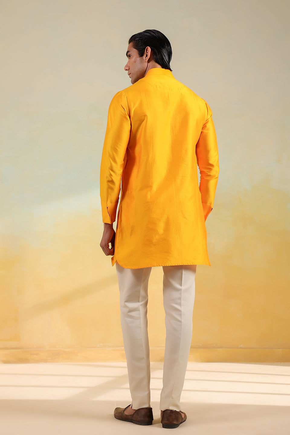 Yellow Pintuck Ombré Silk Kurta