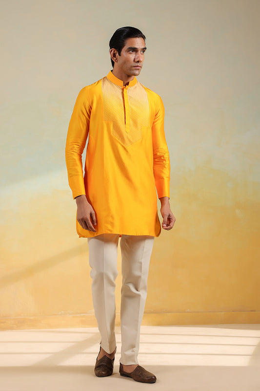 Yellow Crosstitch Ombré Silk Kurta