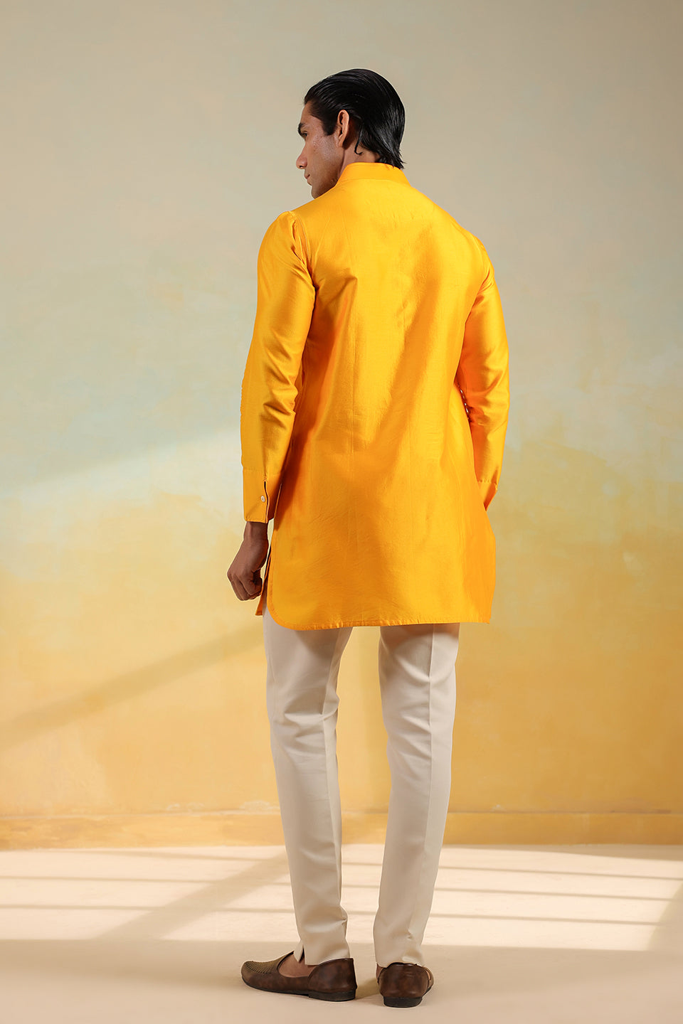 Yellow Crosstitch Ombré Silk Kurta