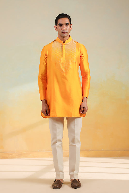 Yellow Crosstitch Ombré Silk Kurta