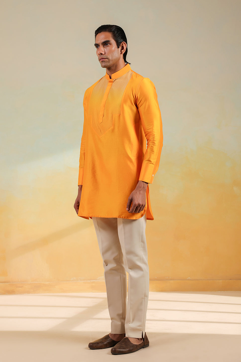 Yellow Crosstitch Ombré Silk Kurta