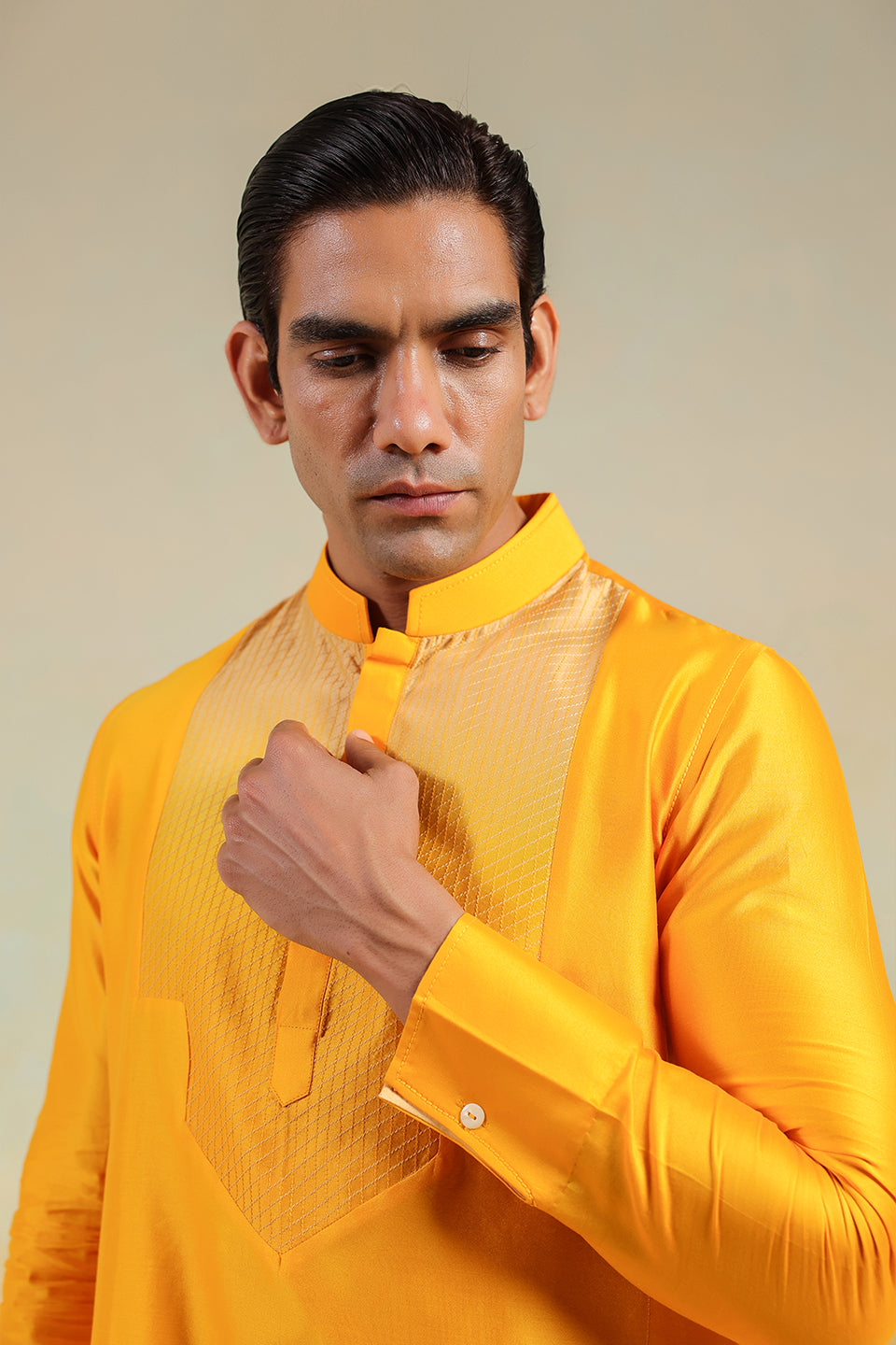 Yellow Crosstitch Ombré Silk Kurta