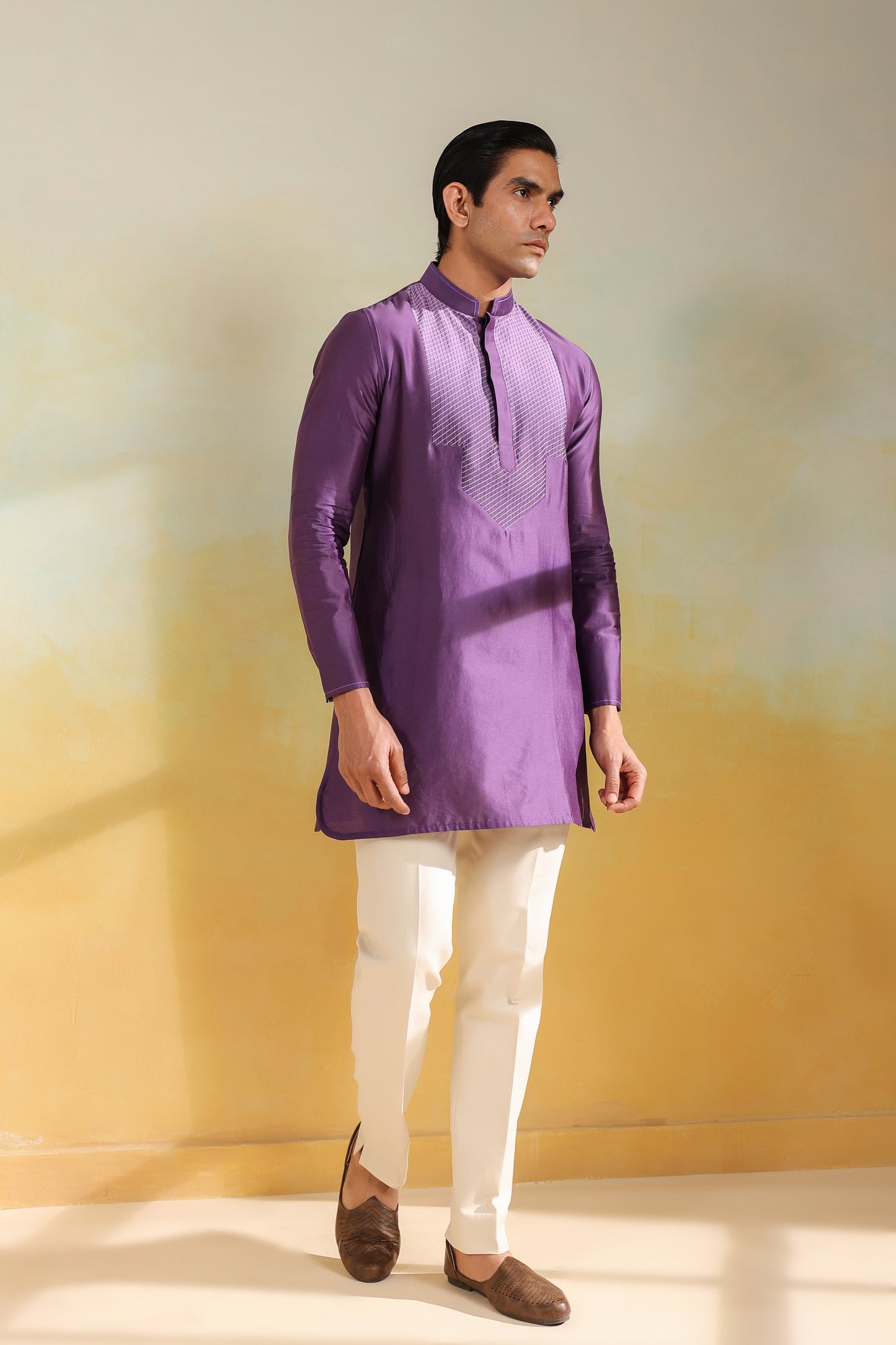 Purple Crosstitch Ombré Silk Kurta