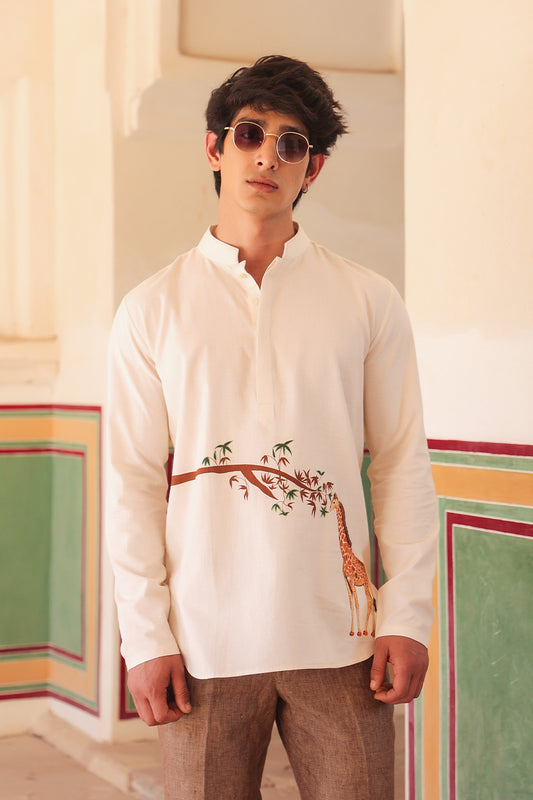 Yellow Embroidered Kurta Shirt Giraffe