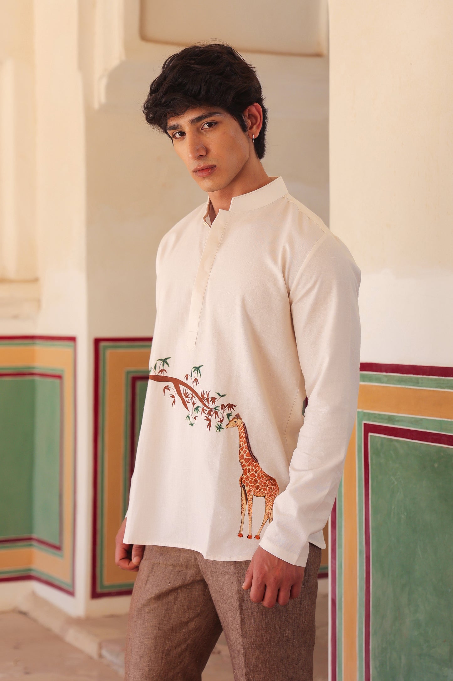 Yellow Embroidered Kurta Shirt Giraffe