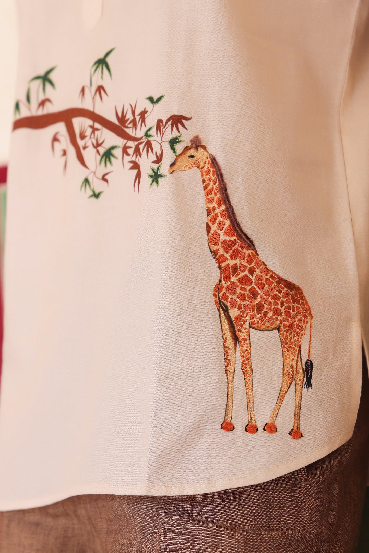 Yellow Embroidered Kurta Shirt Giraffe
