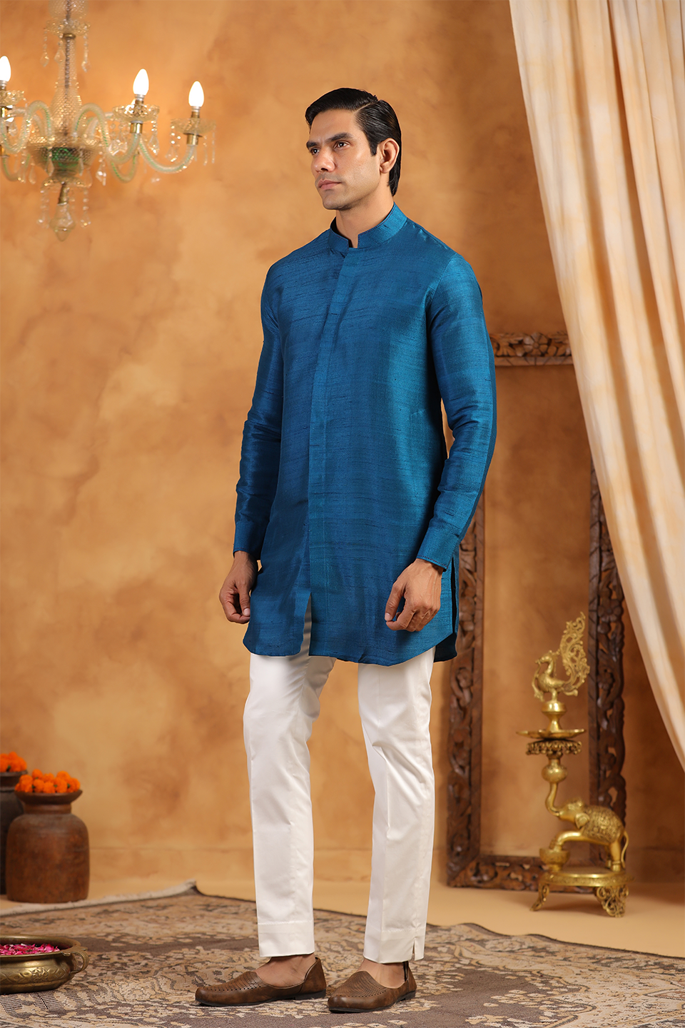 Blue Raw Silk Kurta