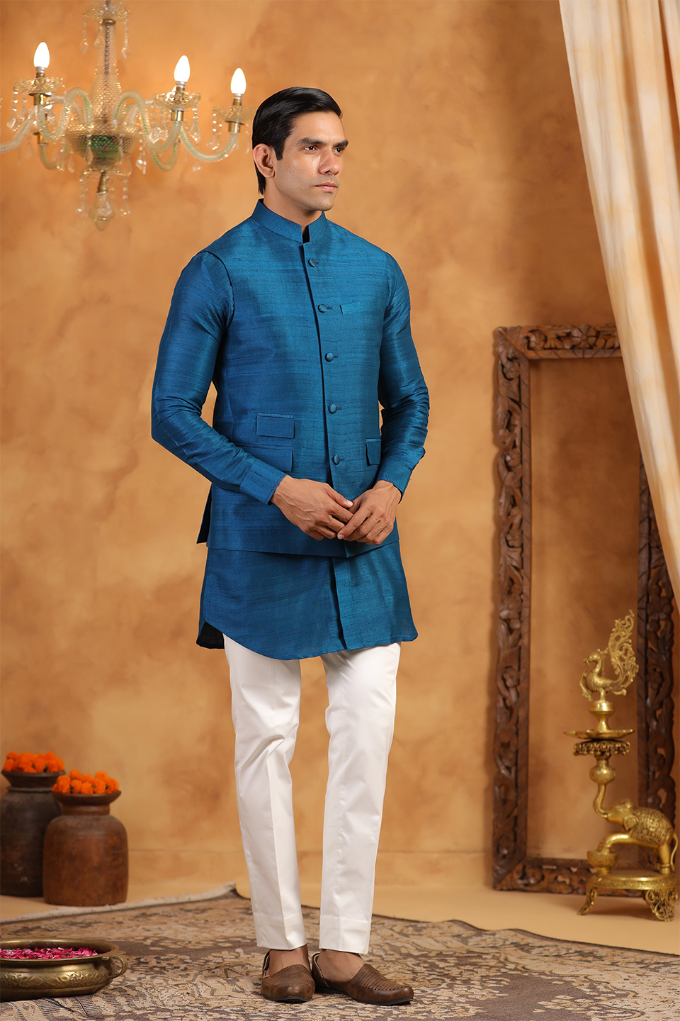 Blue Raw Silk Kurta