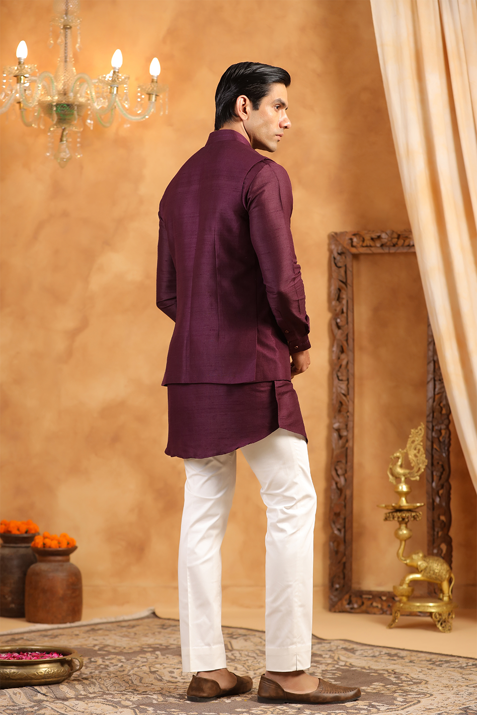 Wine Raw Silk Kurta