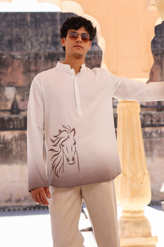 White Embroidered Kurta Shirt Horse