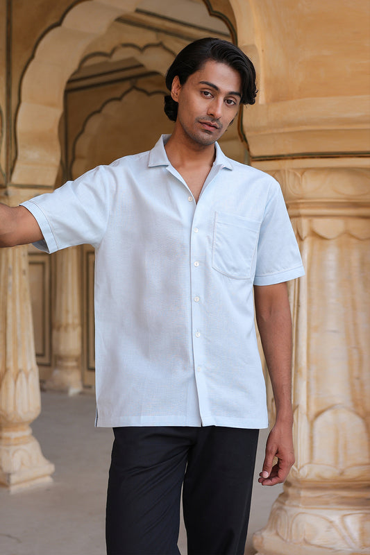 Sky Blue Cuban Collar Shirt