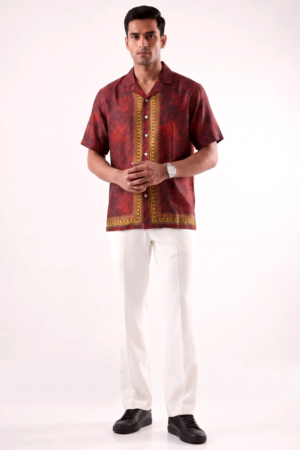 Maroon Regal Silk Cuban Collar Shirt