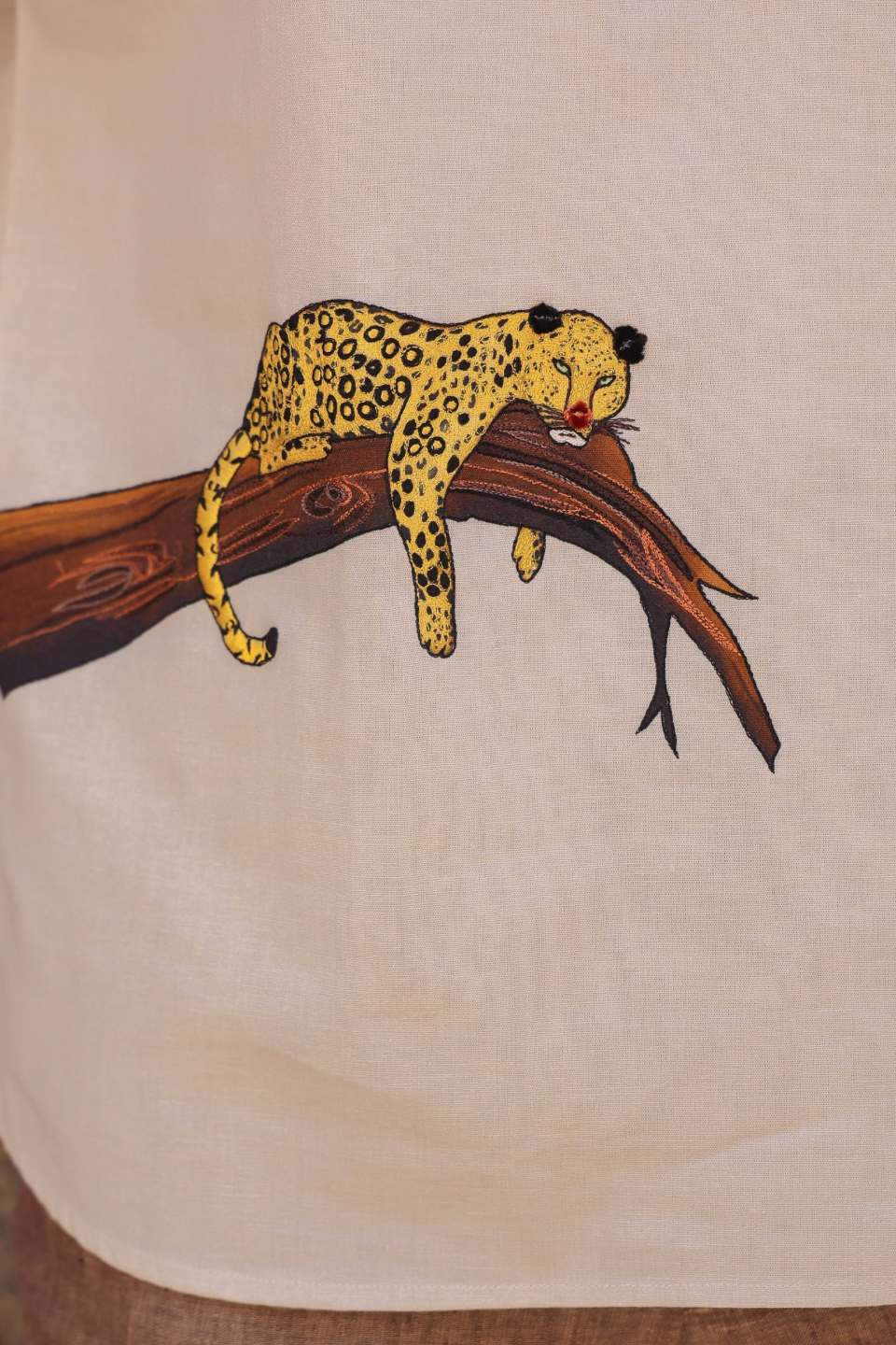 Ivory Embroidered Kurta Shirt Leopard