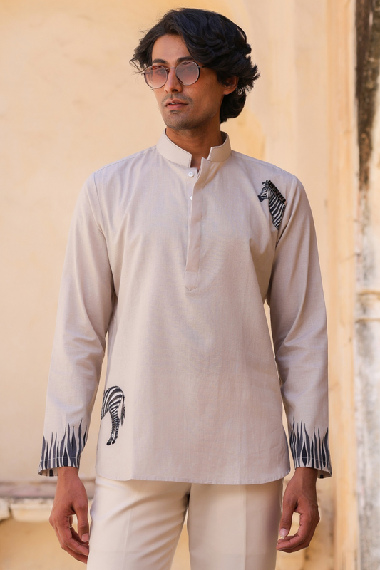 Ivory Embroidered Kurta Shirt Zebra