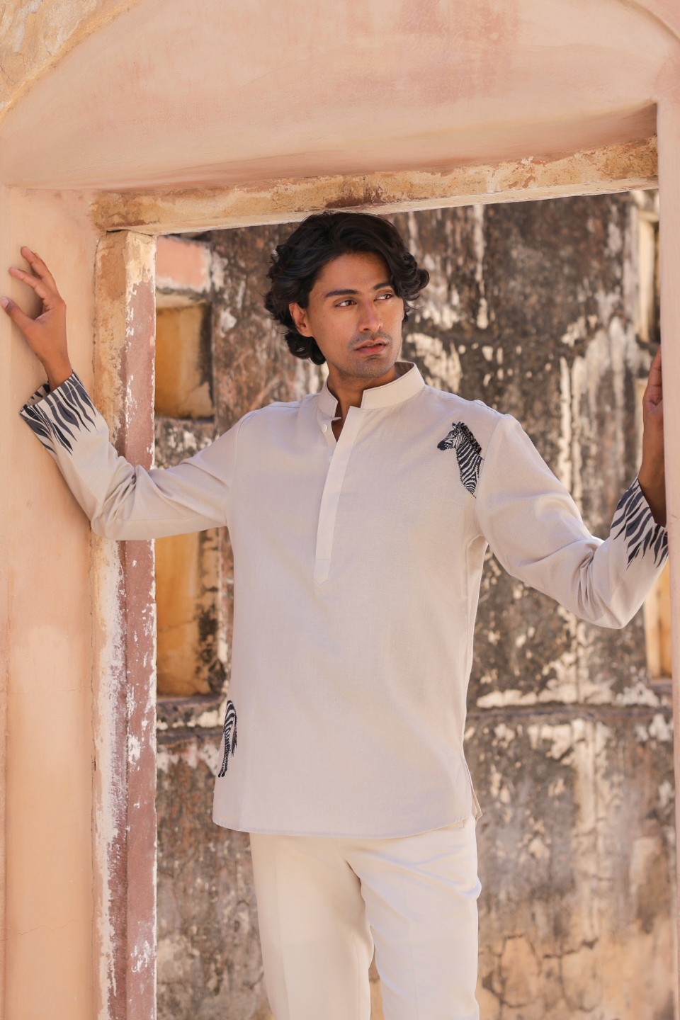 Ivory Embroidered Kurta Shirt Zebra