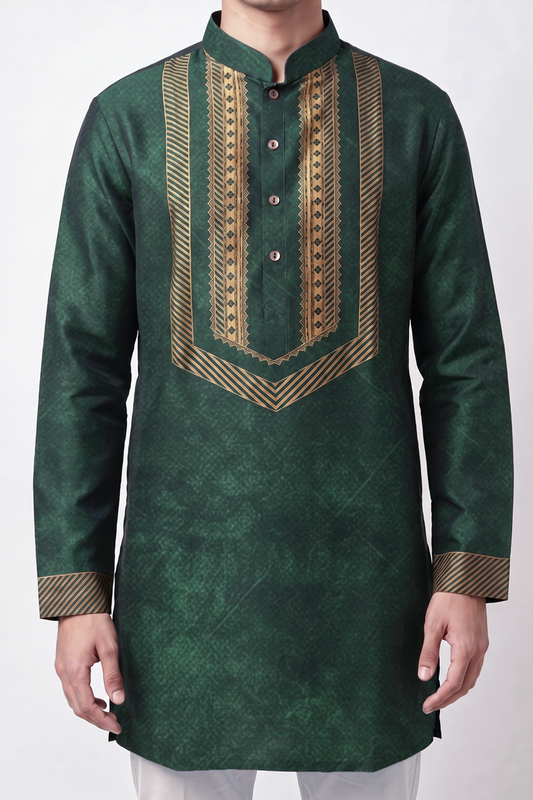 Olive Green Ornate Silk Kurta