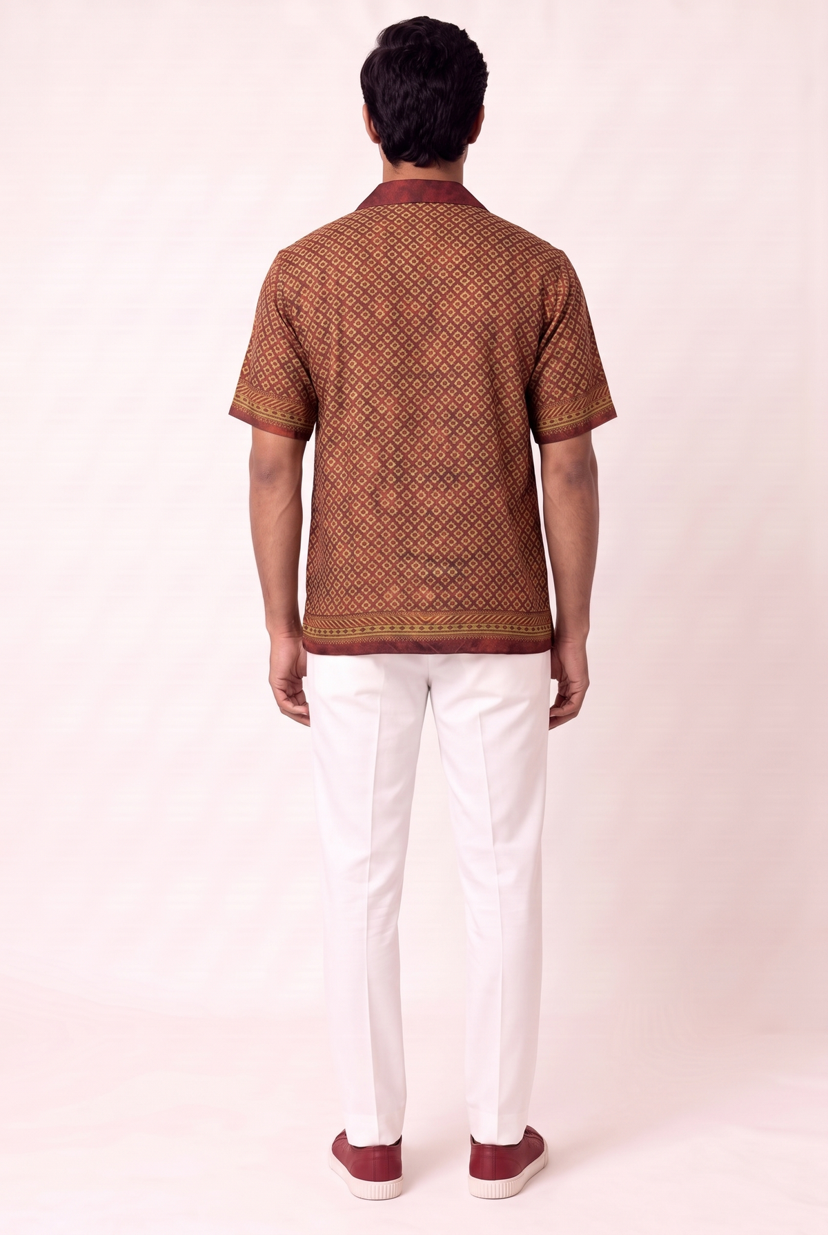 Maroon Mosiac Silk Cuban Collar Shirt