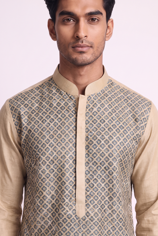 Ivory Mosiac Silk Kurta