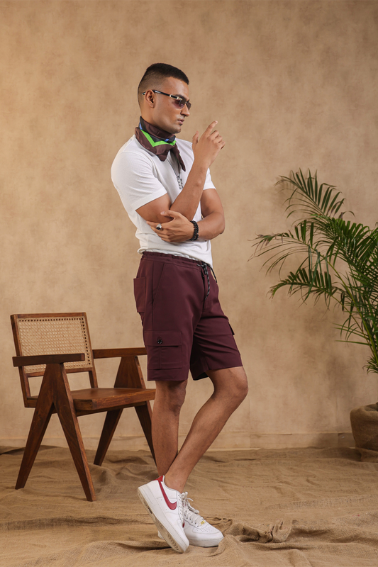 Wine 6 Pocket Cargo Shorts