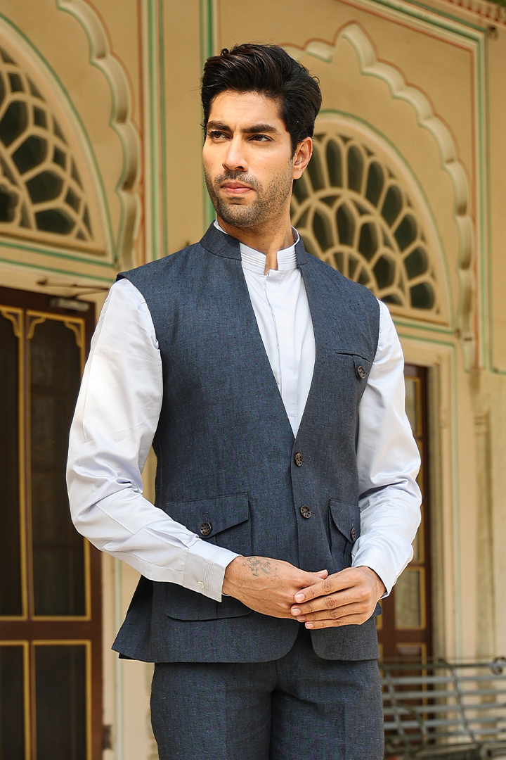 Blue Half Neck Bandi Set