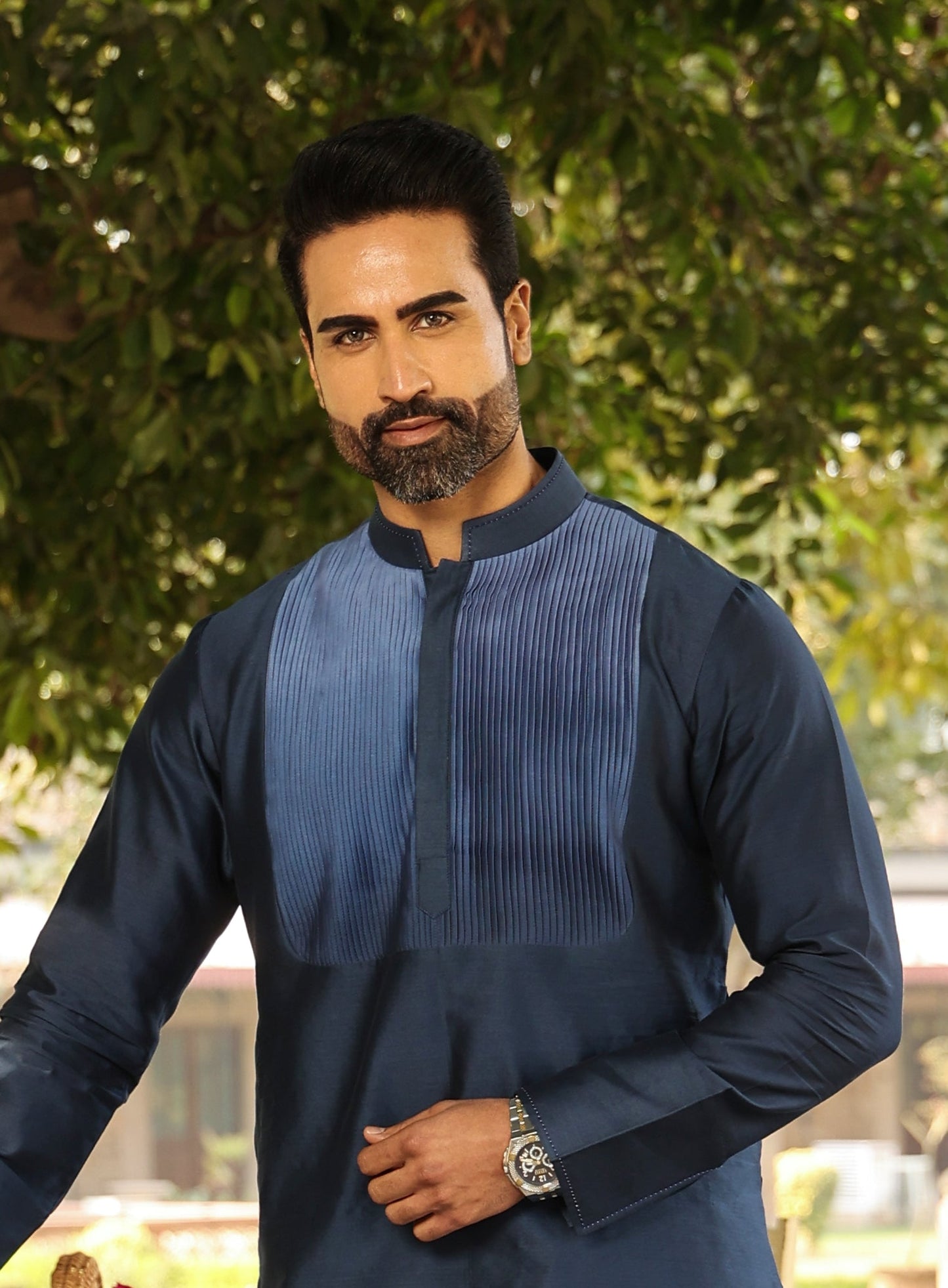 Blue Pintuck Ombré Silk Kurta