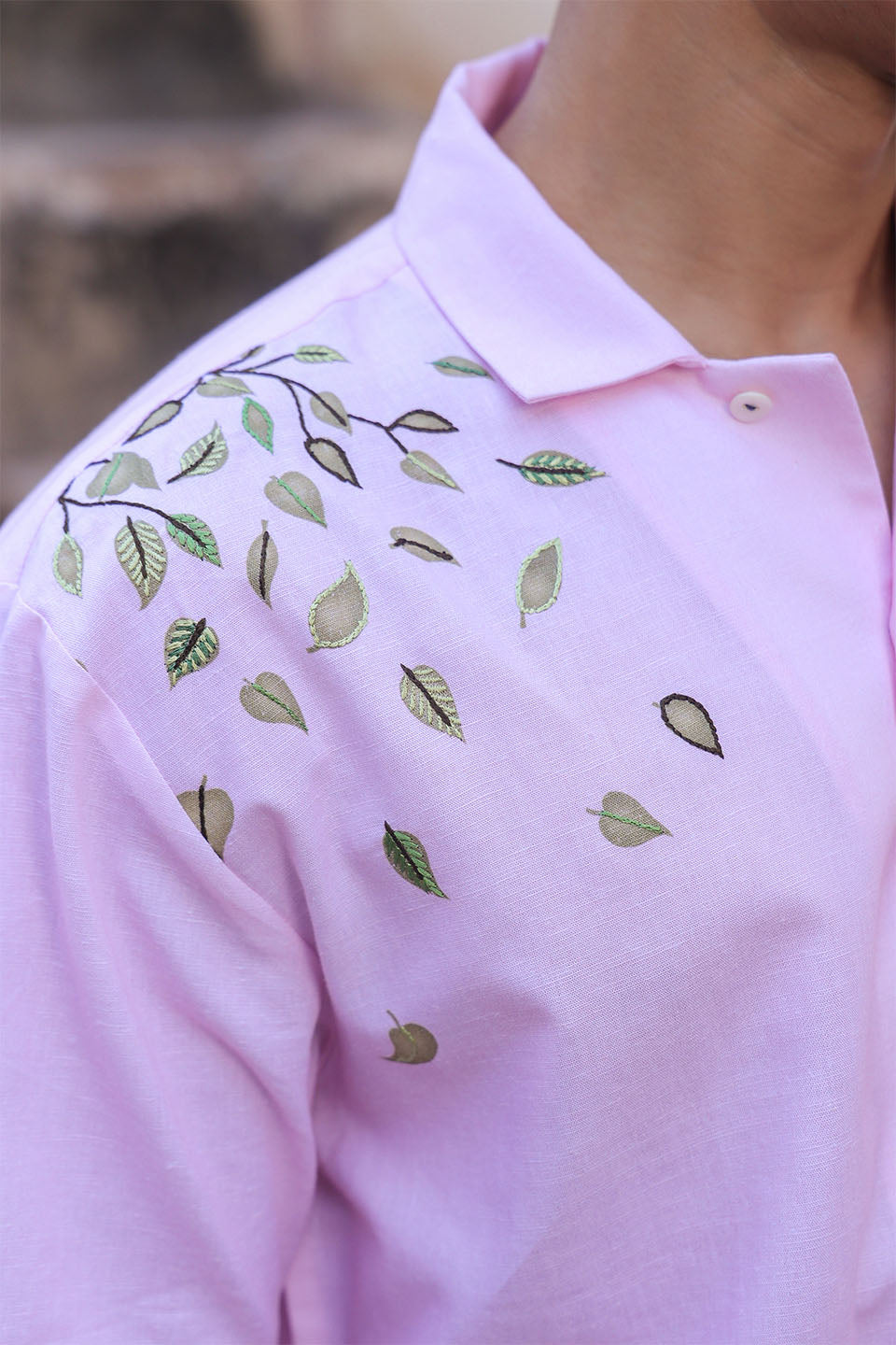 Pink Embroidered Cuban Collar Shirt Elephant