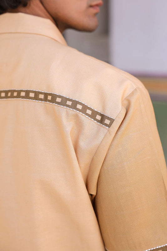 Mustard Embroidered Cuban Collar Shirt Horse