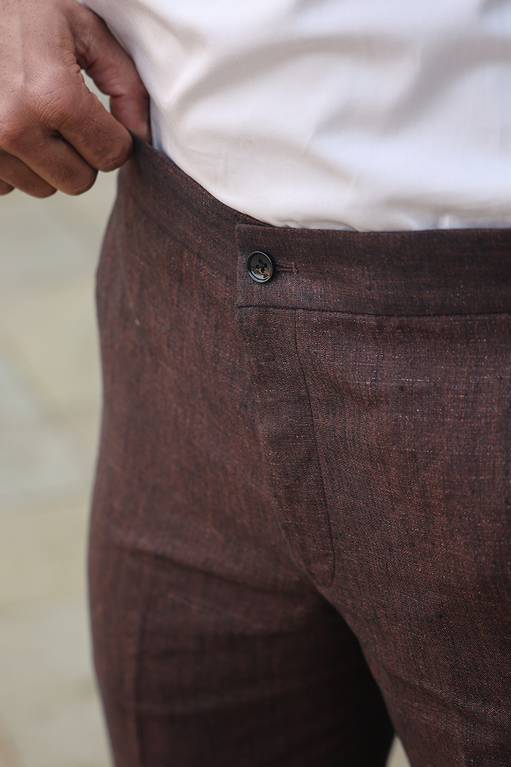 Brown Button Bottom Linen Pants