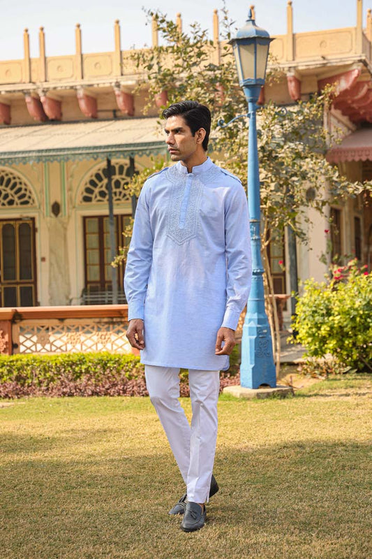 Light Blue Lucknowi Embroidered Kurta