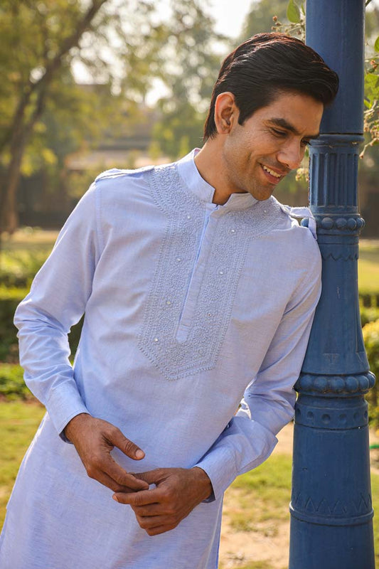 Light Blue Lucknowi Embroidered Kurta