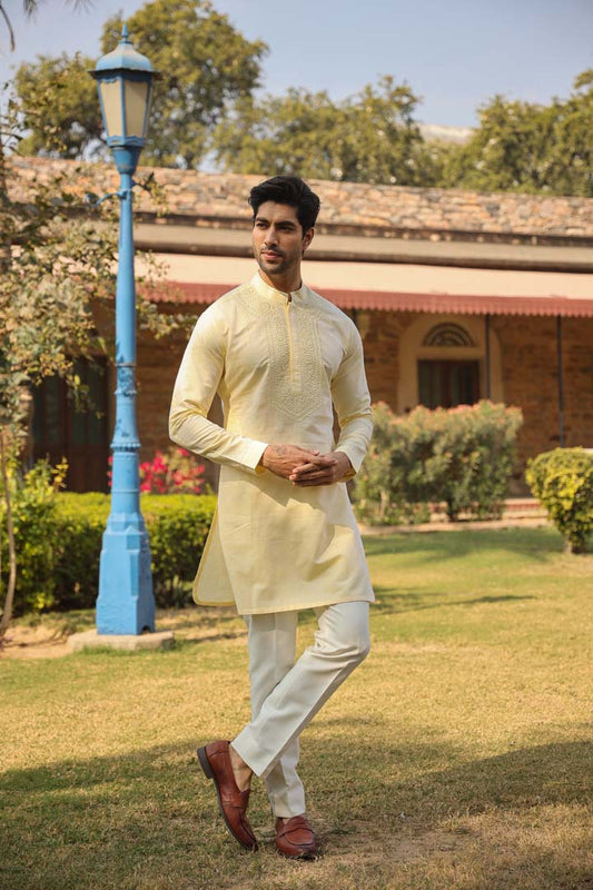 Yellow Lucknowi Embroidered Kurta