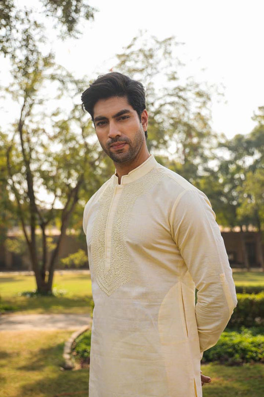 Yellow Lucknowi Embroidered Kurta