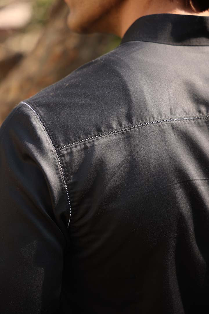 Black Mandarin Threadwork Shirt